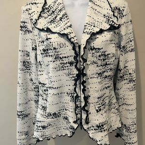 Joseph Ribkoff Black White Jacket Zip up Ruffle Trim size US 12